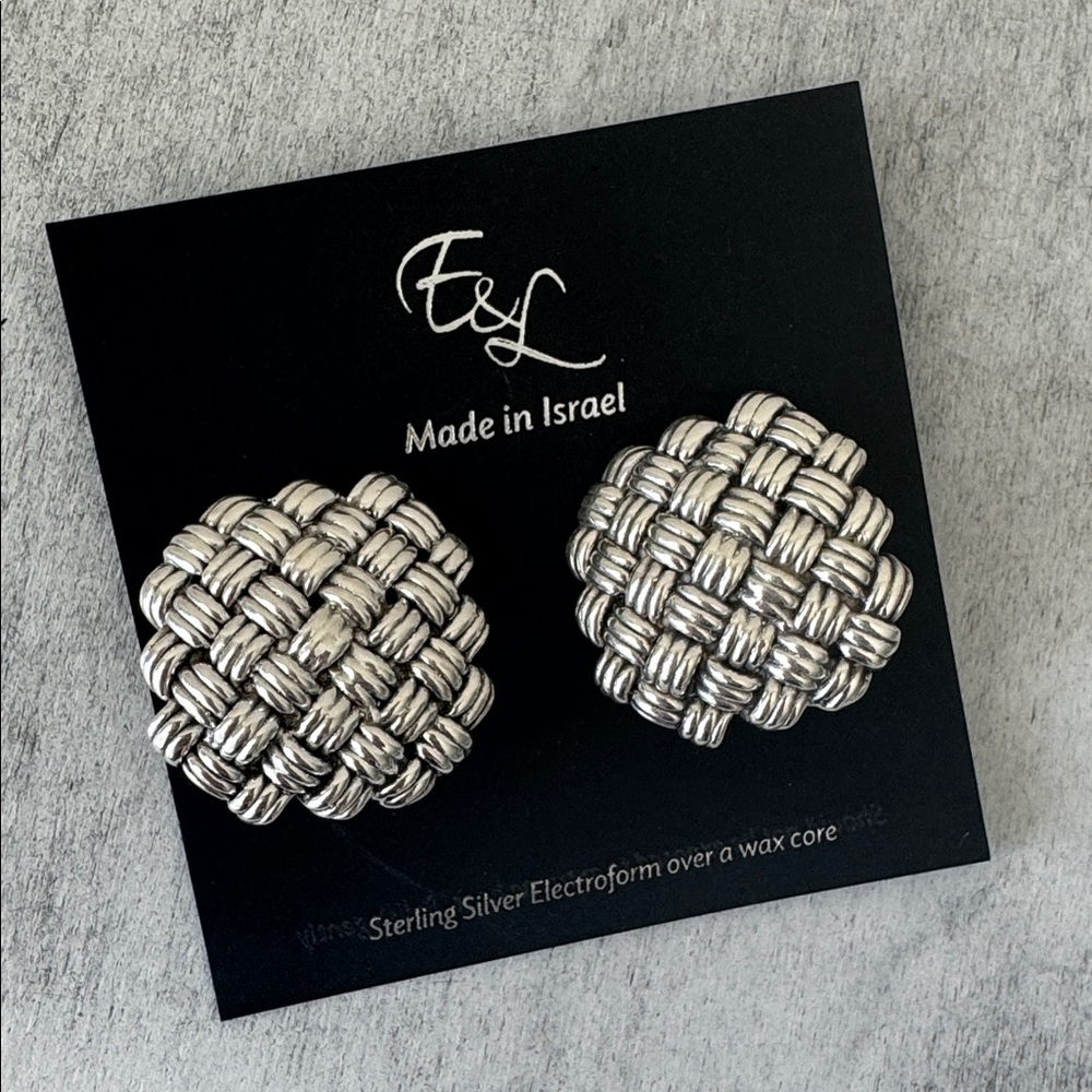 ! E&L Sterling Silver Square Braided Electroform Earrings Israel 1.25" x 1.25"